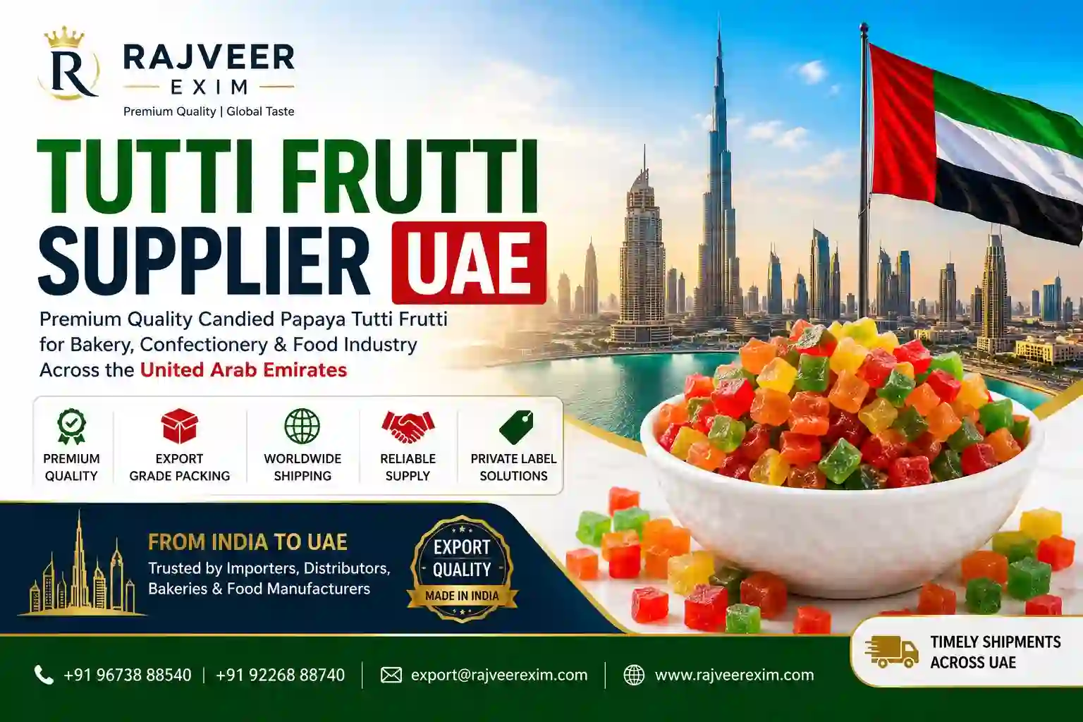 Bulk Tutti Frutti Supplier UAE - Export Quality Candied Papaya from India