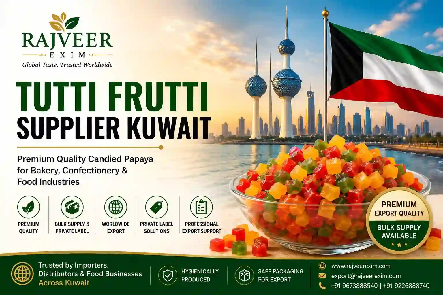 Bulk Tutti Frutti Supplier Kuwait - Export Quality Candied Papaya from India